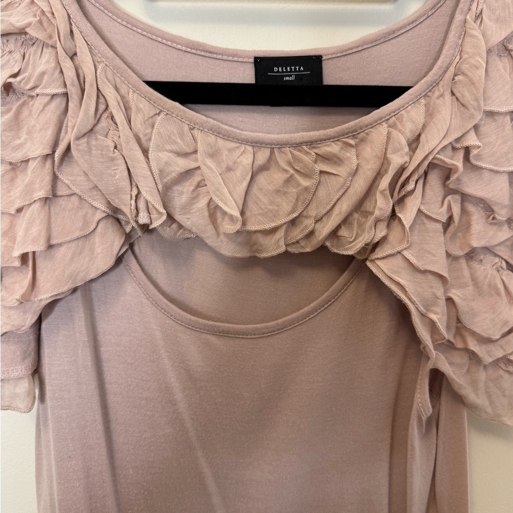 Anthropologie Deletta Mauve Ruffled Sleeve Keyhole Blouse Size S - Picture 4 of 8